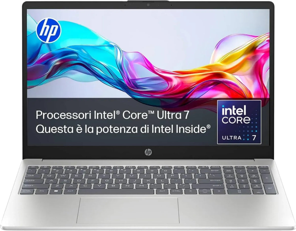 HP Omnibook 5 16-af1000sl, Intel Core Ultra 7-255U, Edizione Intel Evo, AI, 16GB RAM LPDDR5, SSD 512GB, Schermo 16' 2K IPS 300 Nits, Antiriflesso, True Vision FHD Camera, Windows 11, Argento