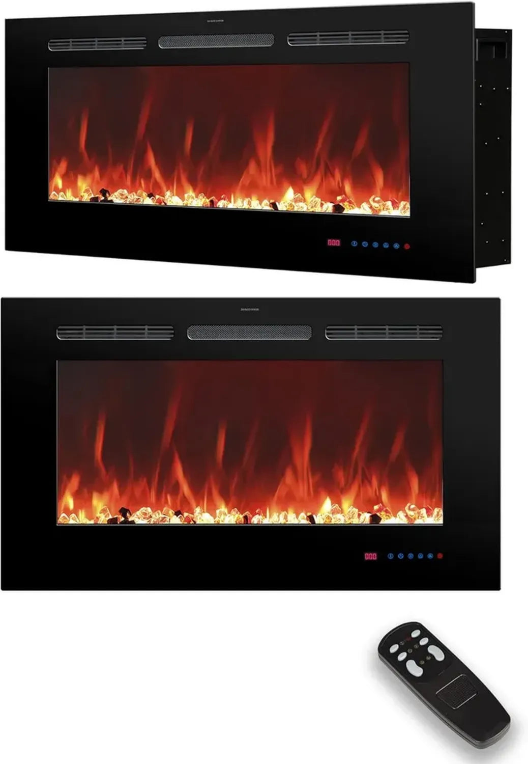 Caminetto elettrico a muro 76 cm, LED multicolore, effetto fiamma, vetro touch, telecomando, 1500W