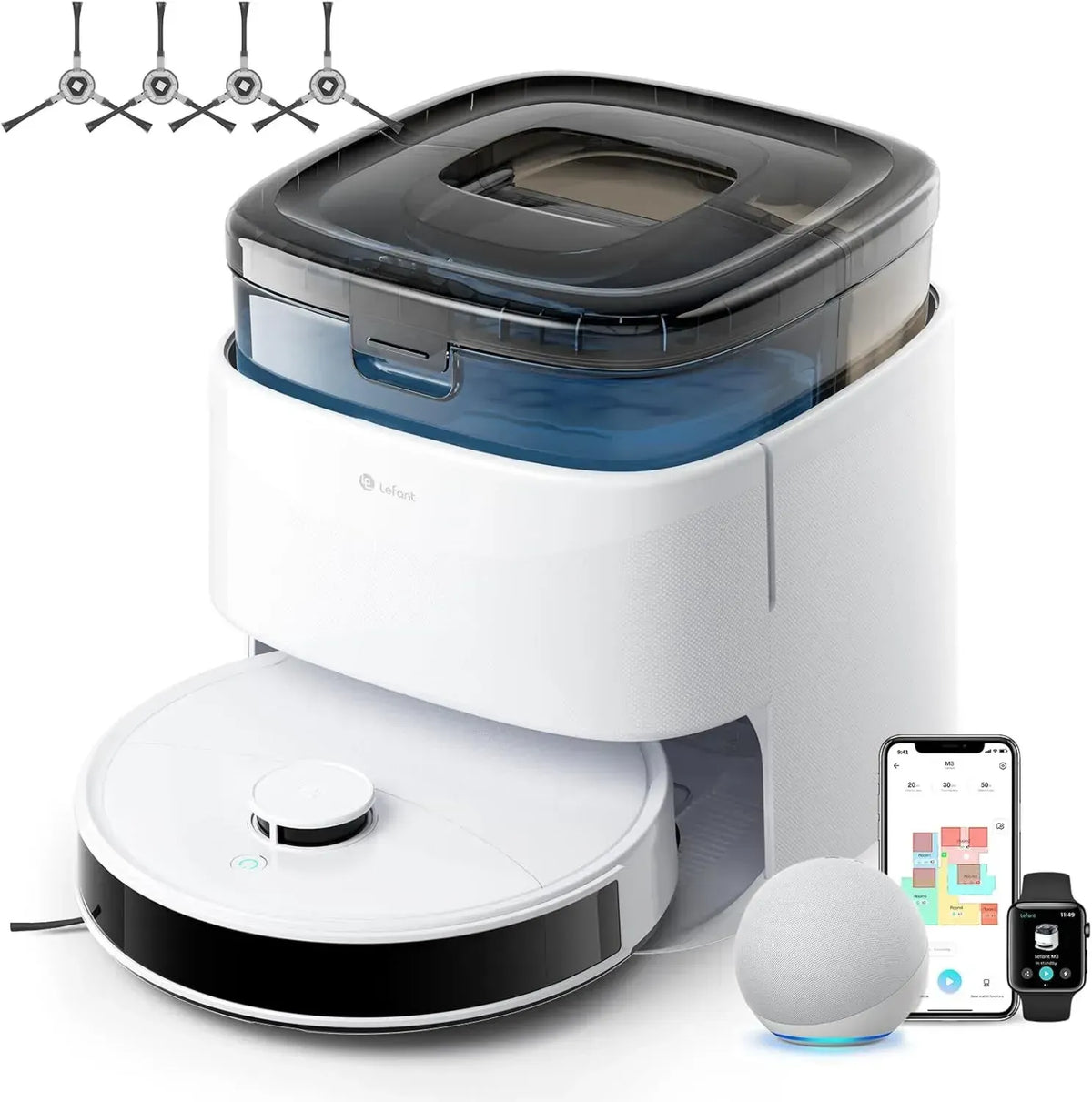 LEFANT M3 Robot Lavapavimenti con Mappatura Avanzata, 12.000 Pa, Funzione Auto-Svuotamento, Compatibile con WIFI e Alexa
