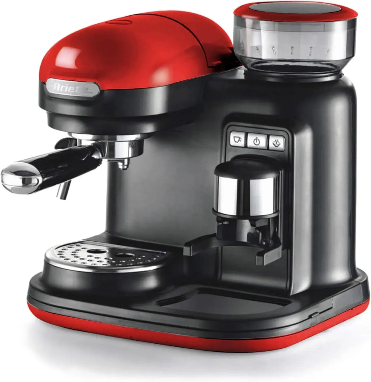 Ariete Macchina Espresso 15 Bar con Macinacaffè e Montalatte, 1080W, 0,8L, Rosso