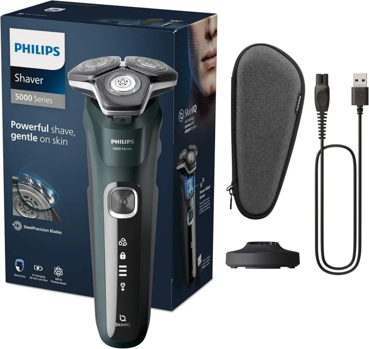Rasoio Elettrico Avanzato con SkinIQ, Uso Wet&Dry, Rifinitore di Precisione e Custodia