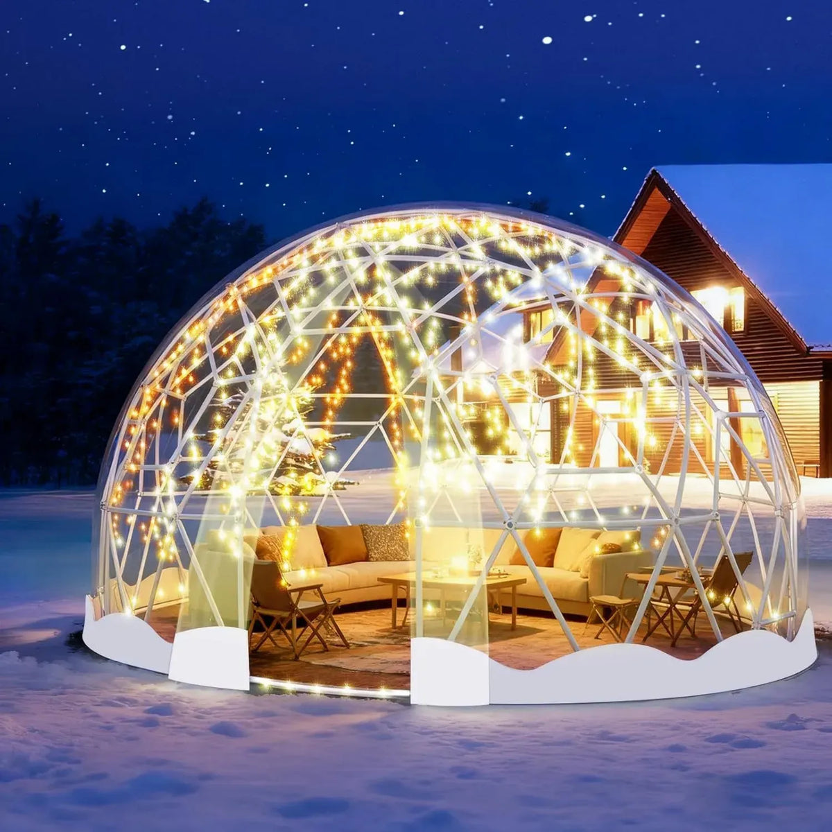 Tenda Geodetica da Giardino per Feste e Matrimoni, 3,6x3,6x2,2m, in TPU Trasparente, 4-7 Persone, Bianca