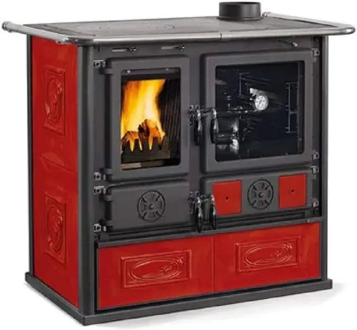 Stufa a Legna con Forno Integrato, 8.4 kW, Modello Liberty Bordeaux ROSA 4.0