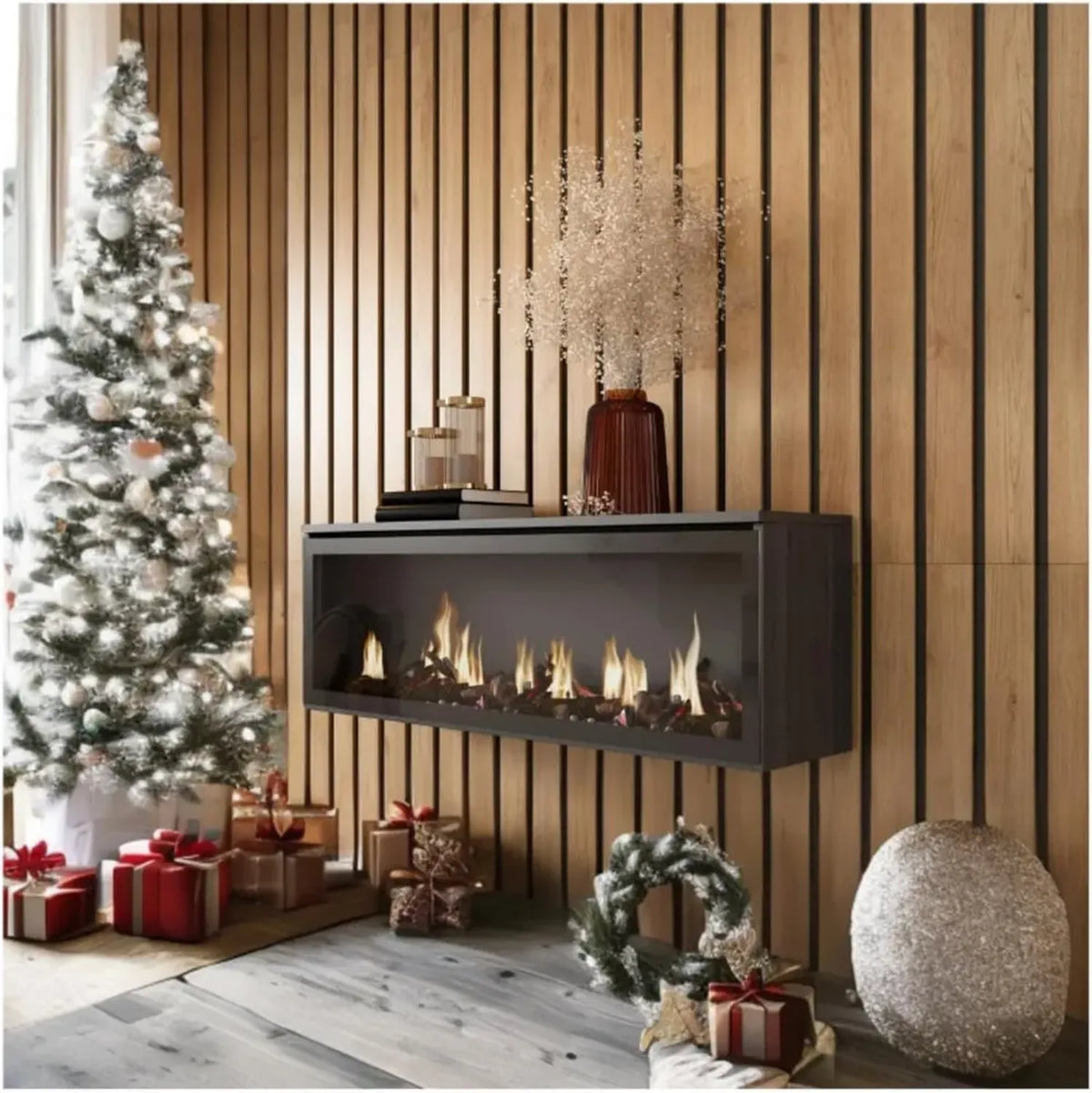 Caminetto Elettrico LED Moderno Nero 107x38x25cm per Soggiorno