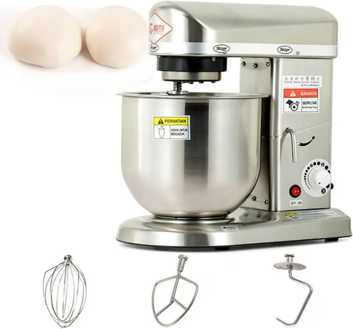 Impastatrice Planetaria Professionale 5L, 10 Velocità, Testa Inclinabile, Acciaio Inox, per Dolci e Pasta Fresca, Argento
