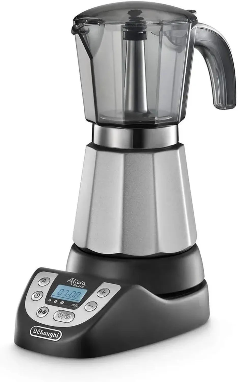 De'Longhi Alicia Plus Moka Elettrica 3-6 Tazze, 450W, Nero e Argento