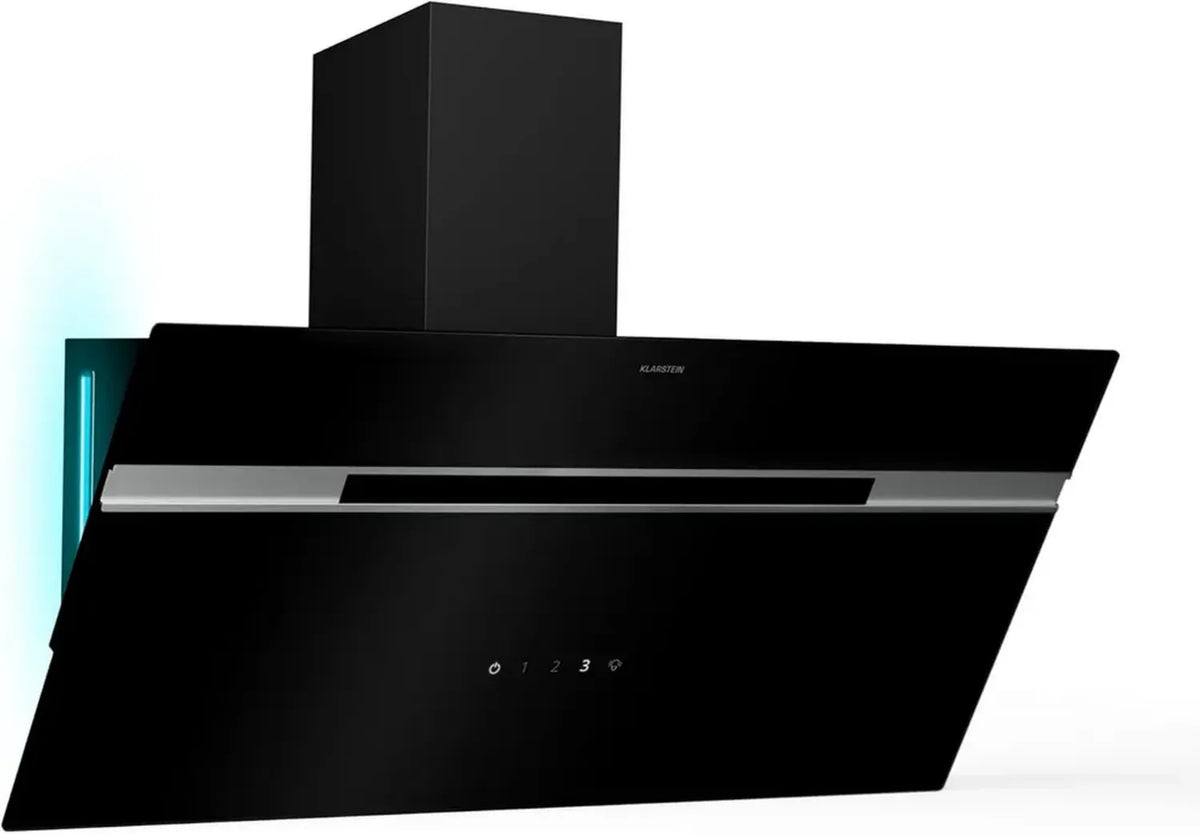 Klarstein Alina 60 Cappa Aspirante Cucina, 600 m³/h, Touchscreen, Classe A, Illuminazione LED, Silenziosa 63 dB, 3 Velocità, Nero, Funzione Ricircolo