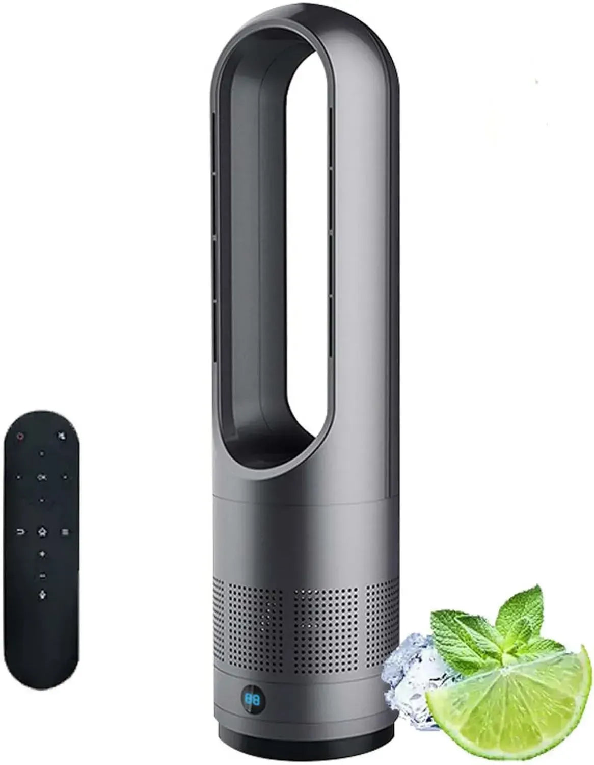 Ventilatore a Torre Senza Pale con Telecomando, Modalità Caldo/Freddo, 8 Velocità, Oscillazione 80°, Timer, Display LED, Circolazione Aria, Portatile per Casa e Ufficio, Bianco