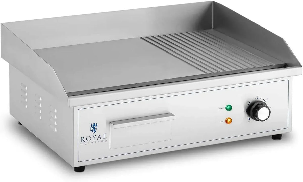 Piastra Elettrica Doppia per Griglia Royal Catering, Superficie Liscia e Rigata, 3000W