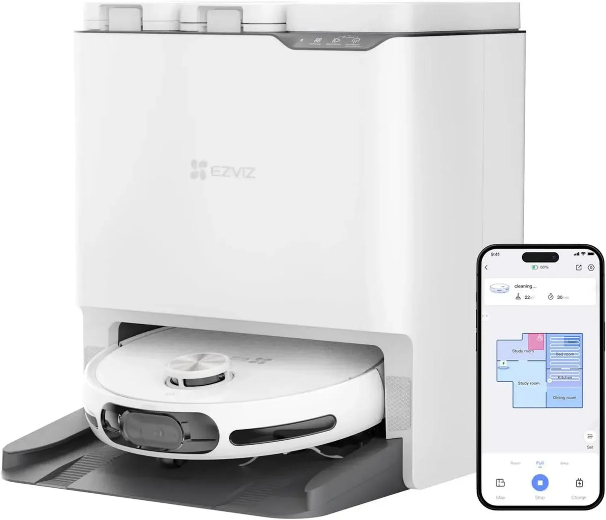 EZVIZ RS20 Max Robot Lavapavimenti con Navigazione LDS, 13000 Pa, Svuotamento Autonomo 120 Giorni