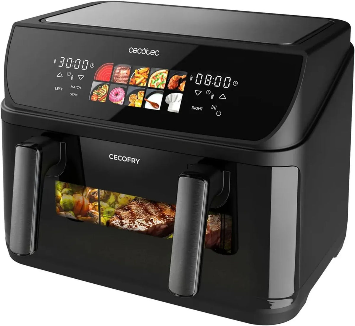 Friggitrice ad Aria Cecotec 10L - Cecofry & Grill Duoheat 2800W, Cottura Perfetta e Sapore Grigliato, 4 Resistenze, Parete Divisoria Rimovibile, Doppia Temperatura, 10 Programmi
