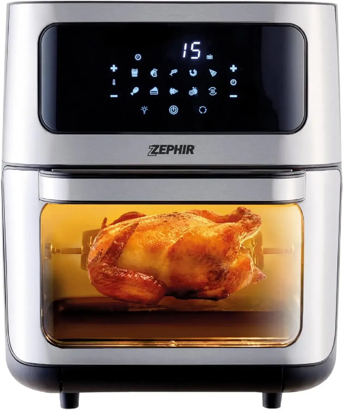 Zephir Friggitrice ad Aria 12L, 1800W con Display LED, 10 Programmi, Preriscaldamento e Essicazione, Timer Regolabile, Temperatura 80-200°C, 6 Accessori, Finestra di Controllo