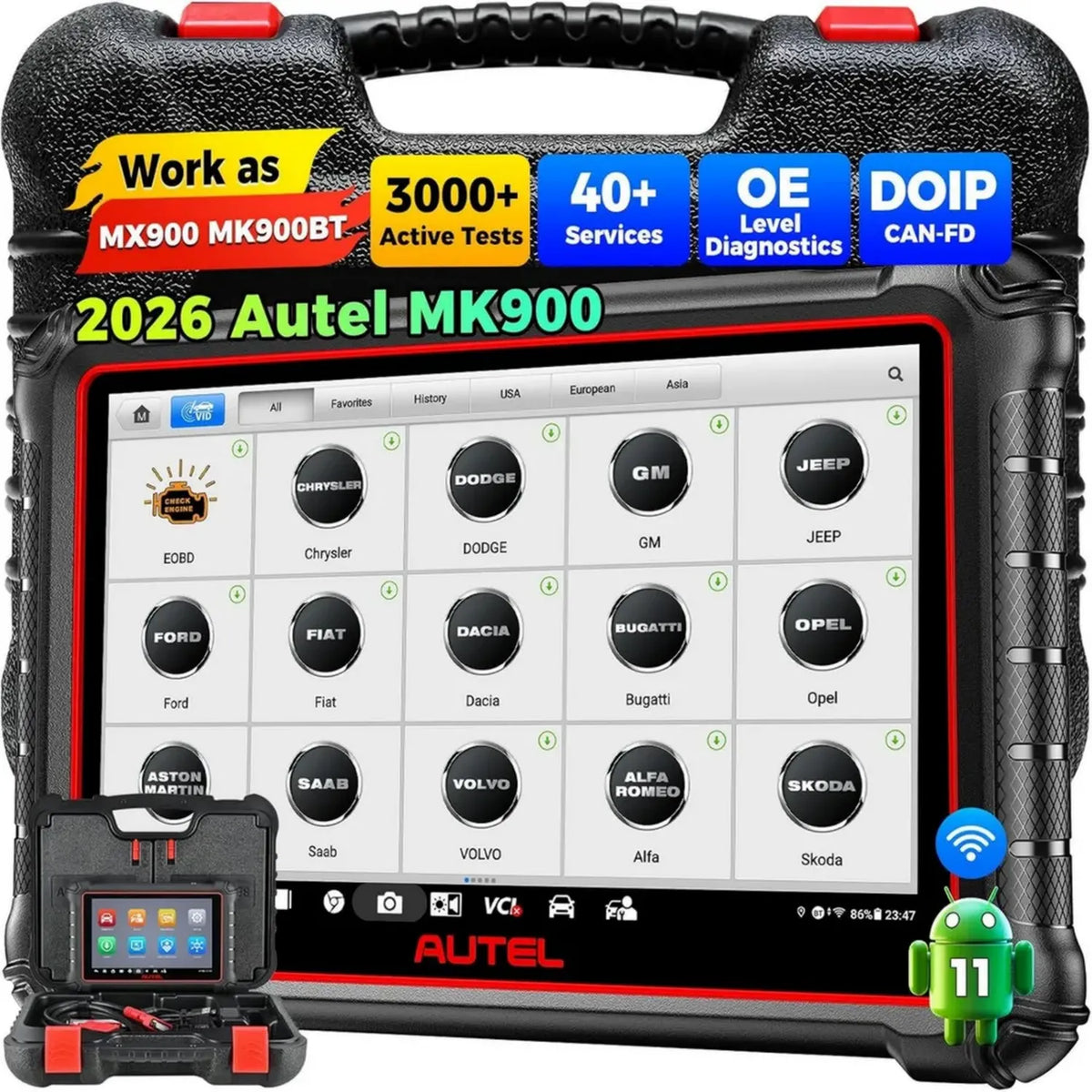 Autel MaxiCOM MK900 Diagnostica Avanzata OBD2 per Auto, Modello 2024, Compatibile con MK900BT, MK808BT PRO e MX808S, Supporto CANFD/DoIP, 40+ Servizi e 3000+ Test Attivi