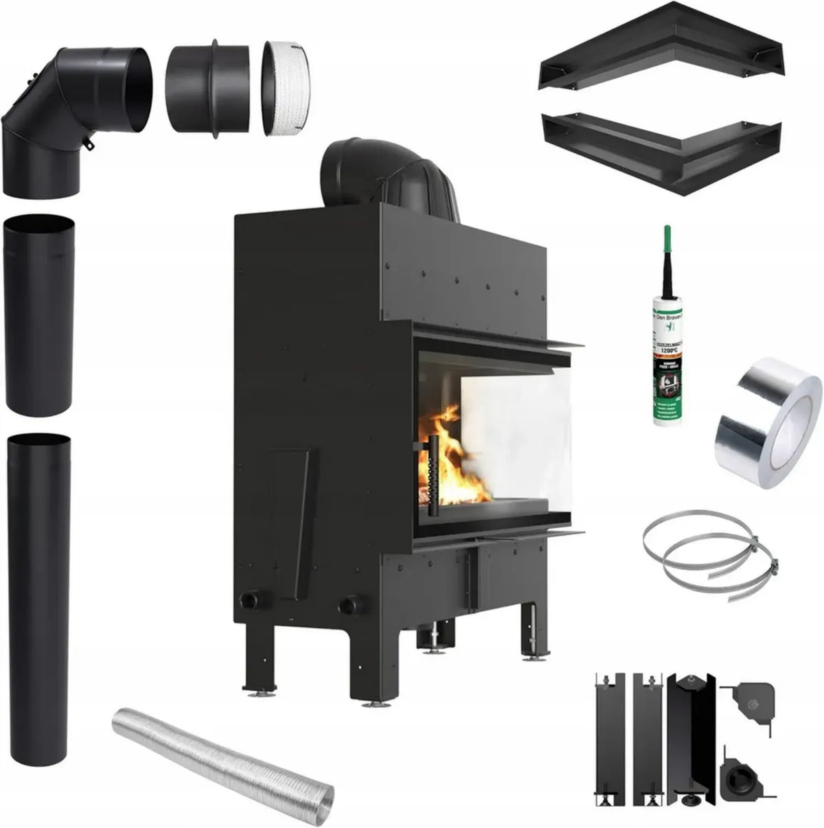 Inserto Camino a Legna Floki in Acciaio Nero, 10 kW, Alta Efficienza 83%