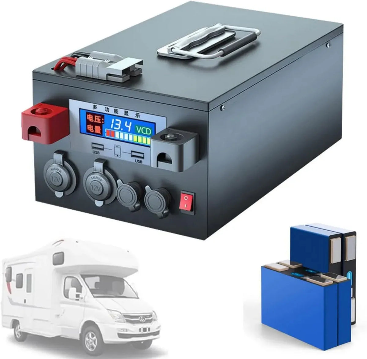 Batteria LiFePO4 al Litio Ferro Fosfato 12V, Capacità Varie con BMS, Ideale per Camper e Campeggio
