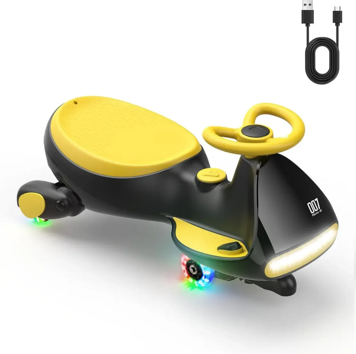 Auto Elettrica per Bambini 2 in 1 con Sterzo a 360°, Ricarica Type-C e Bluetooth, Giallo