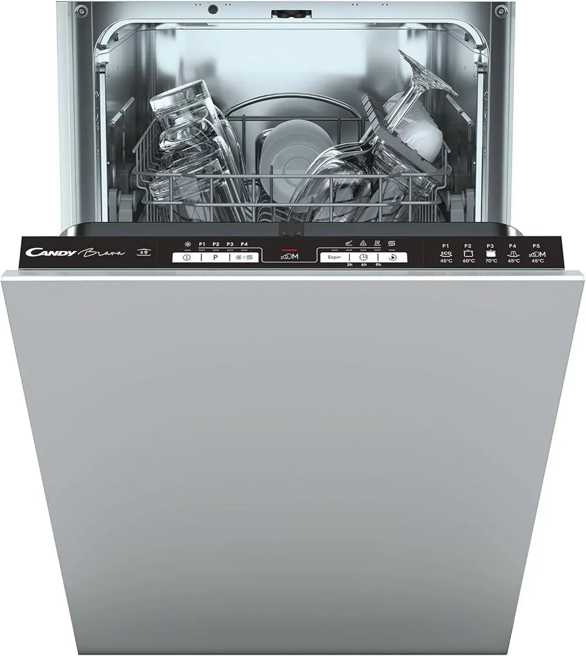 Lavastoviglie Slim Incasso 45 cm Candy Brava, 9 Coperti, 5 Programmi, Rapido 30 Min, Avvio Ritardato, Silenziosa, Classe F, Bianca