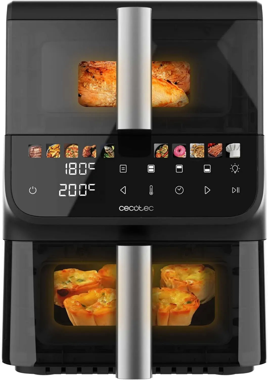 Friggitrice ad Aria Cecotec 10L, 2000W, Design Verticale, Doppi Serbatoi, Finestra di Visuale