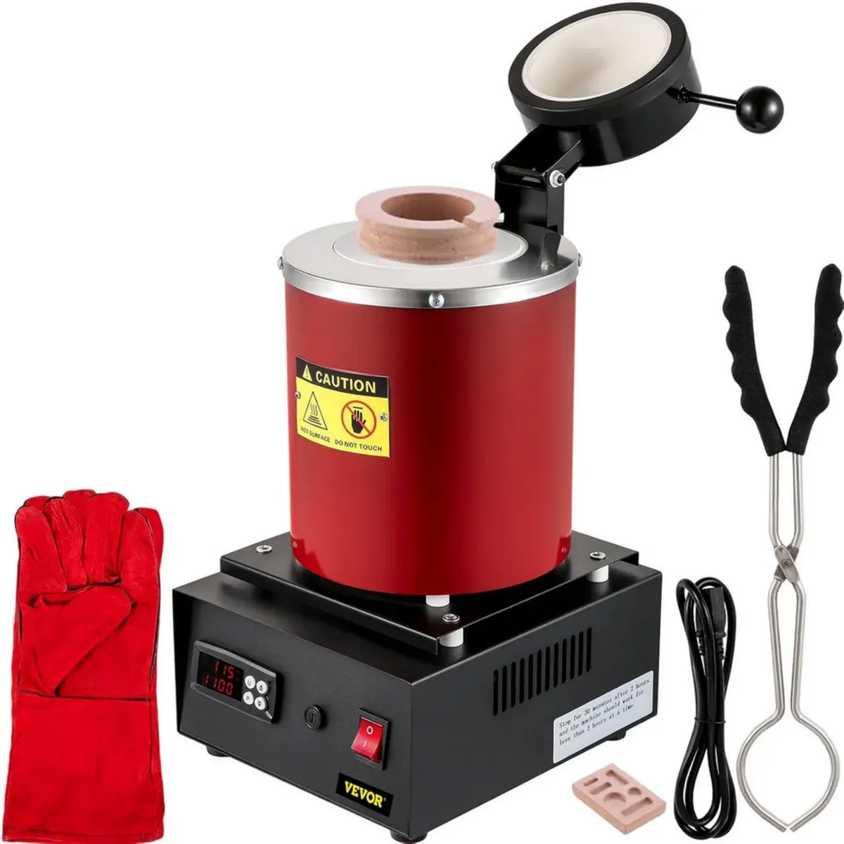 Forno Fusione Elettrico 1350W per Oro e Argento, 1150°C, Crogiolo 3kg, Matrice Lingotti e Guanti Inclusi