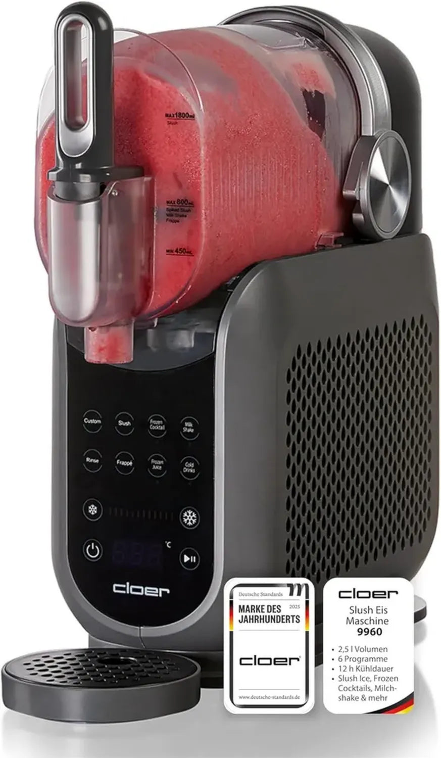 Cloer 9960 Granitiera 2,5L, 6 Programmi, Cocktail Frozen, Milkshake, Succhi Ghiacciati, Pulizia Facile, Timer 12h