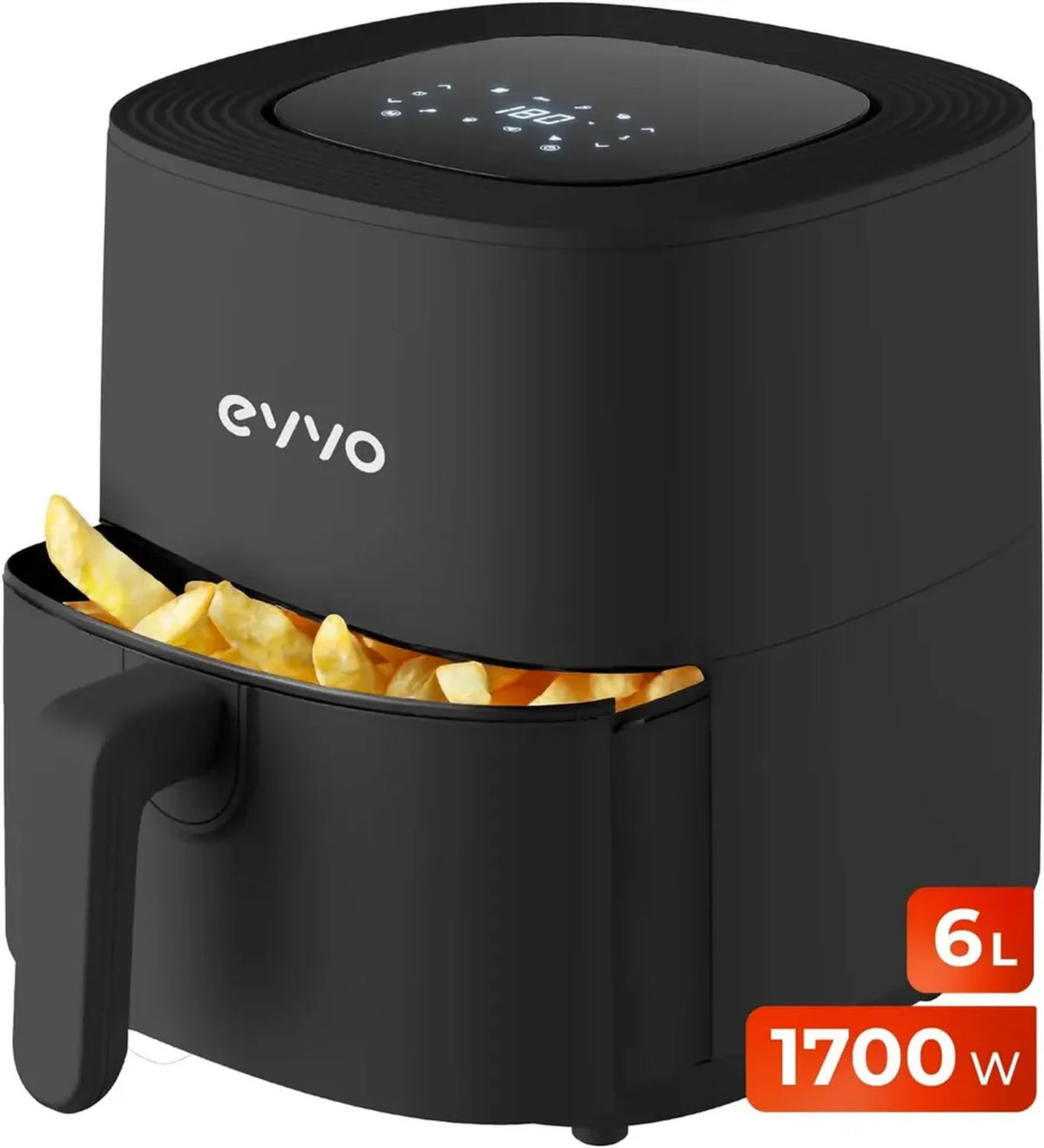 Friggitrice ad Aria EVVO 6L, 1700W, Ciotola Antiaderente, Tecnologia Dual Cyclone, Multifunzione fino a 200°C