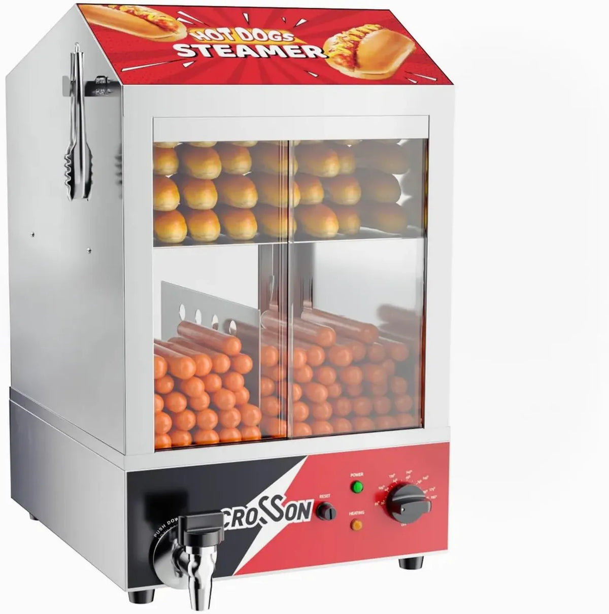 Macchina Professionale per Hot Dog a Vapore, Capacità 175 Salsicce, 50 Panini, Porte in Vetro