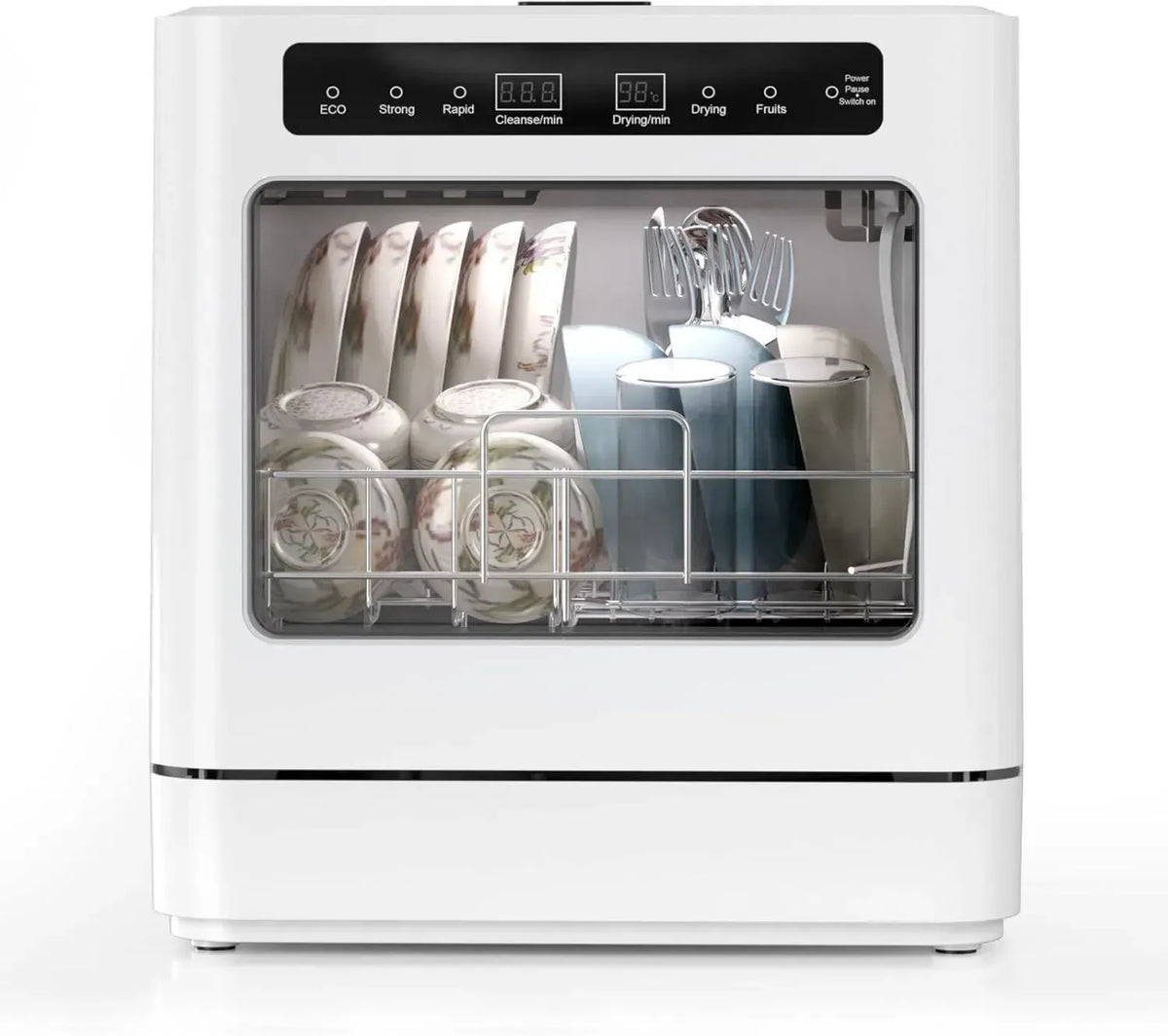 Lavastoviglie da Tavolo 800W con 6 Programmi e Serbatoio 6L, Mini Lavastoviglie Portatile con Display LED e Copertura Trasparente