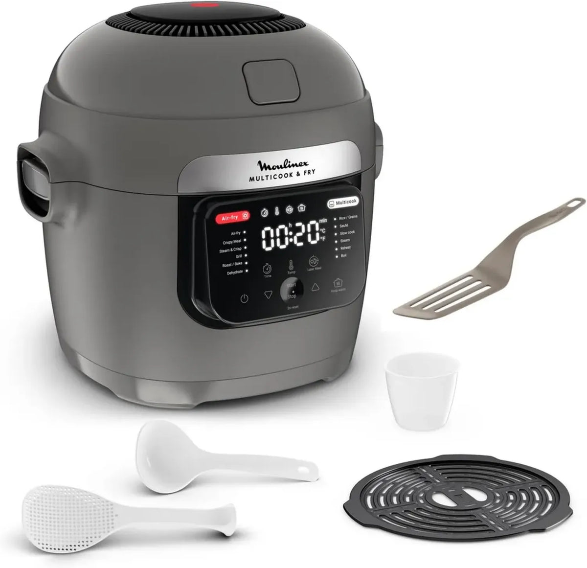 Moulinex Multicooker e Friggitrice ad Aria, 12 Programmi, 6L, Grigio