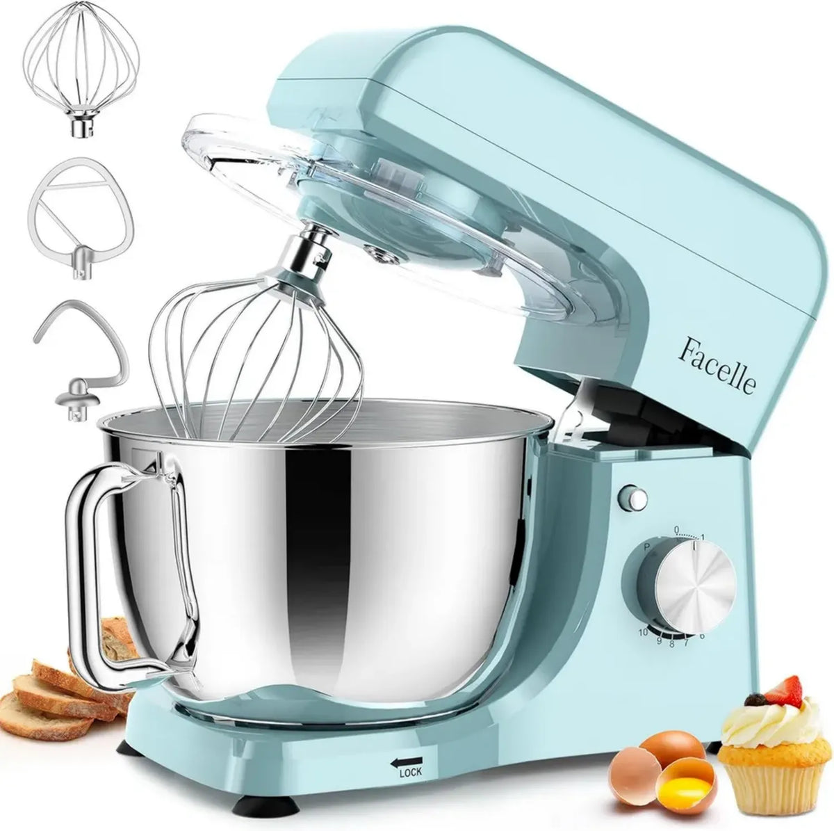 Robot da Cucina Planetario 1300W, 10 Velocità, Ciotola Inox 5.5L, Accessori Inclusi