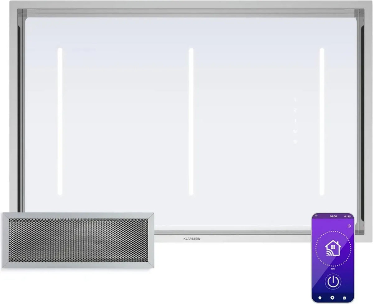 Klarstein LuxeAir - Cappa da Cucina Aspirante 750 m³/h, Classe Energetica A, Touch & WiFi, LED 6000K, Motore 110W, Filtri in Alluminio, 91x23x47 cm