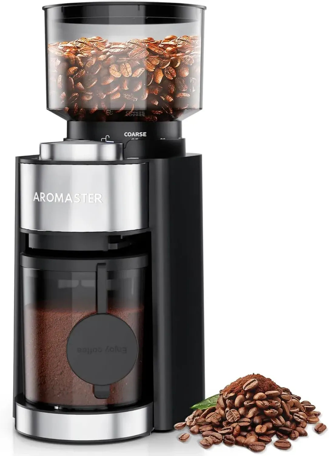 Macinacaffè Conico Aromaster con 25 Impostazioni, Timer Regolabile 2-12 Tazze, Supporto Portafiltro, Design Antistatico