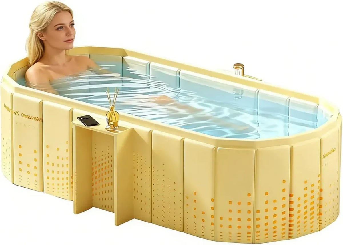 Vasca da bagno pieghevole XUDREZ per adulti con ripiano, 1.5m, giallo, SPA giapponese