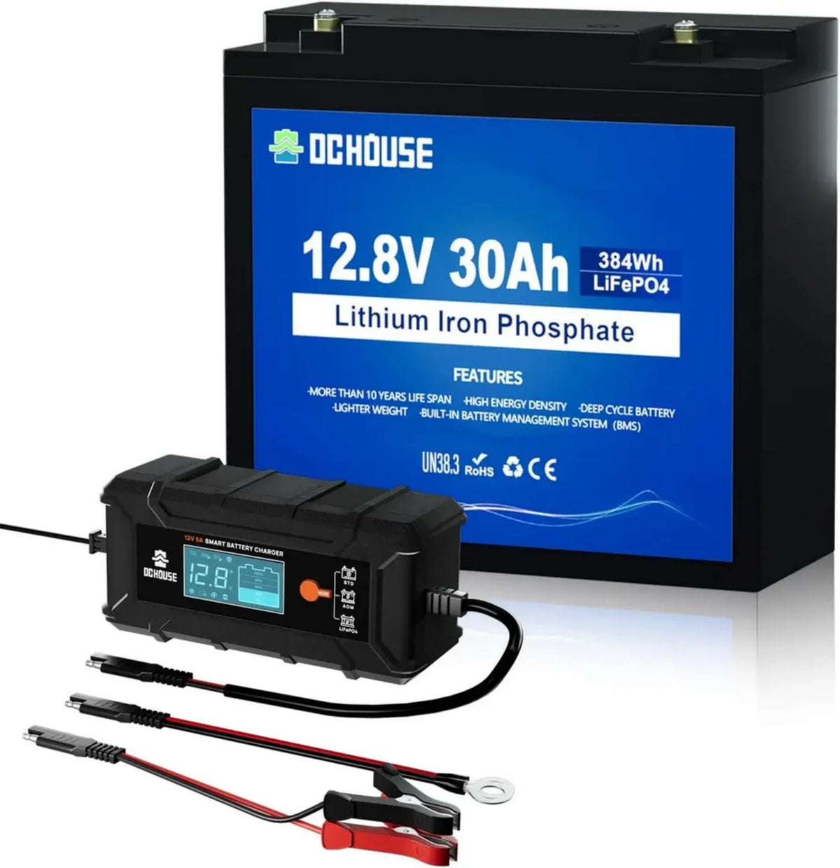 Batteria al Litio 12V 30Ah con Caricatore Integrato, Cicli Lunghi e Protezione BMS, Ideale per Passeggini e Scooter Elettrici
