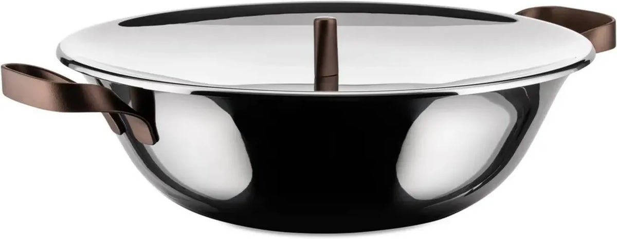 Alessi Edo Wok in Acciaio Inox con Coperchio e Rivestimento PVD, Marrone