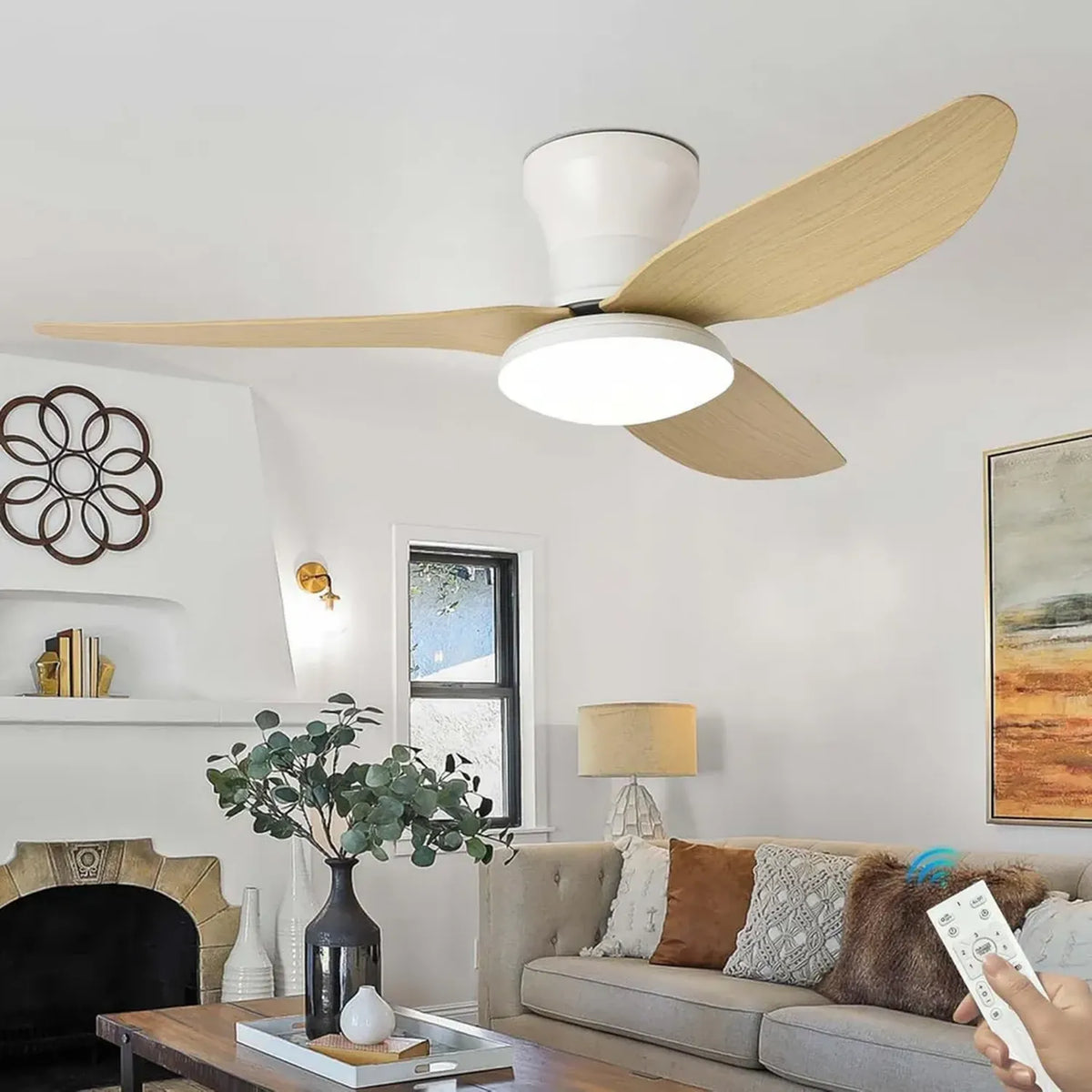 Ventilatore da Soffitto Moderno con Luce LED e Telecomando, Dimmerabile e Silenzioso, 6 Velocità, Funzione Reversibile