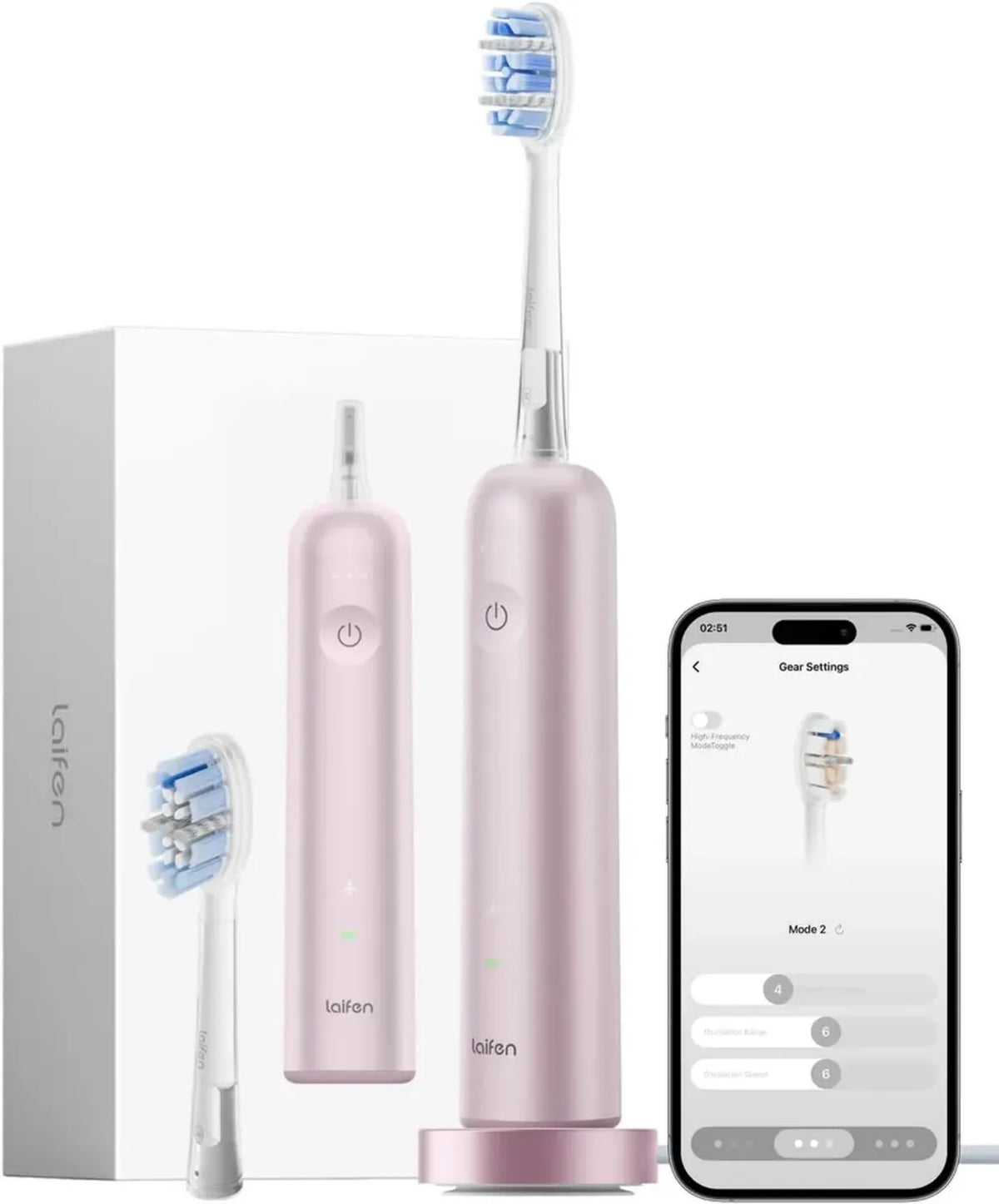 Laifen Wave Pro Spazzolino Elettrico Sonico Intelligente con Lunga Durata della Batteria, 2 Testine e Design Impermeabile IPX8 - Rosa Alluminio