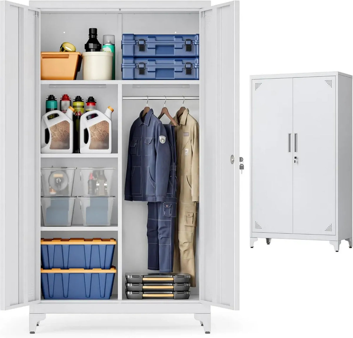 Armadio Ufficio in Metallo con Ripiani e Serratura, Grigio Opaco, 80x40x165 cm