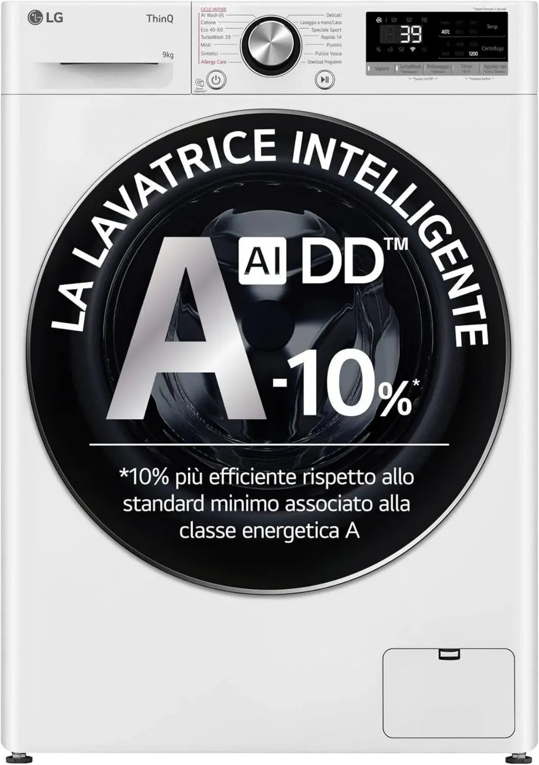Lavatrice Slim LG 9kg, 1200 RPM, Inverter, Classe A, Modello F2R7S09TSWC