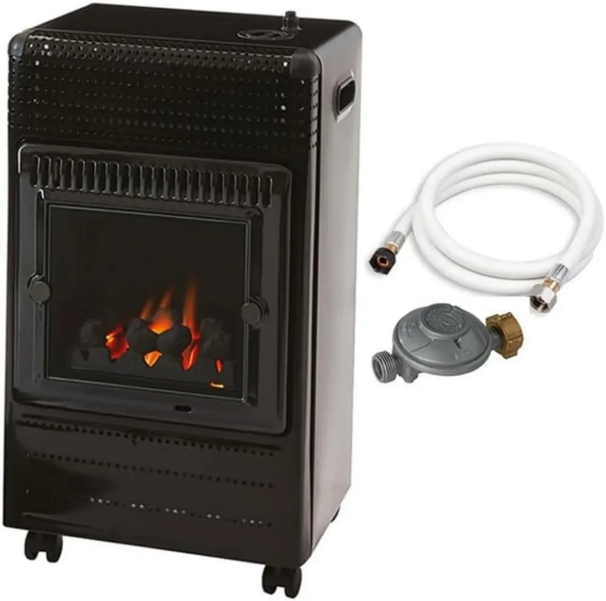 FAVEX - Stufa a gas Ektor Fire con tubo e riduttore inclusi – 3 livelli di potenza – Effetto camino – Copertura fino a 35 m² – Colore nero