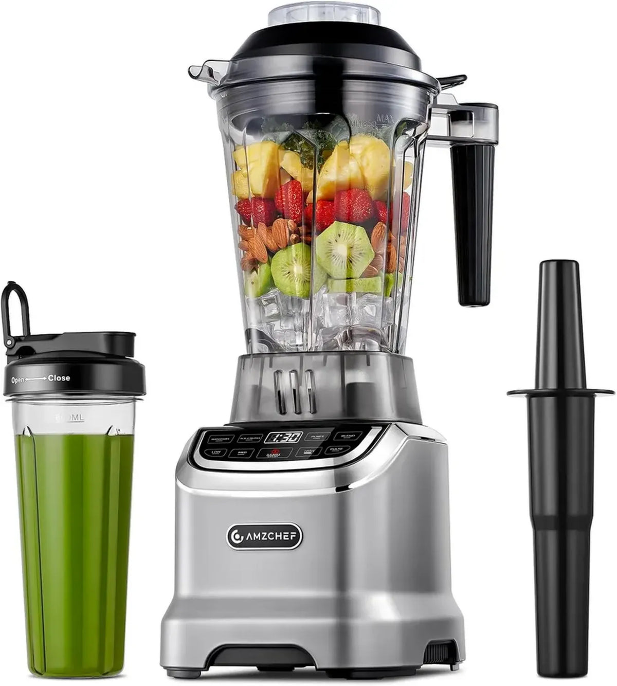 Frullatore Professionale AMZCHEF 2 in 1, 1800W, Contenitori 1,85L e 600ml, Lame a 6 Velocità, Ideale per Smoothie