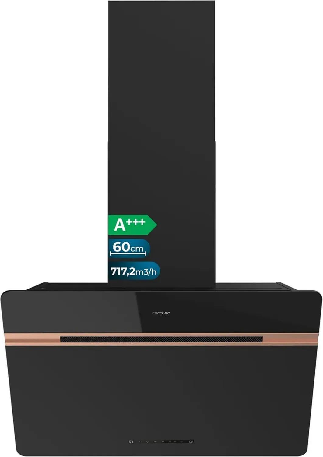 Cappa Aspirante Decorativa Cecotec 60 cm Bolero Flux DT Nero Opaco, Classe A+++, Portata 717 m³/h