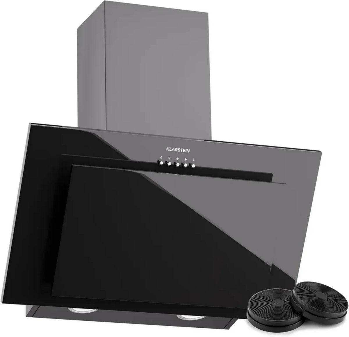 Cappa Angolare Klarstein Athena 60cm, Aspirazione 404 m³/h, LED, 3 Velocità, Filtro a Carbone, Classe A+++, Modalità Aspirante e Ricircolo, Design Moderno, Silenziosa 63 dB