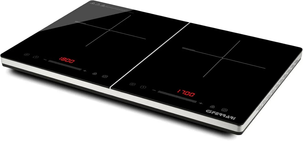 G3 Ferrari Fornello a Induzione Doppio 3500W, Design Sottile, Controllo di Temperatura, Funzione Booster, Timer Intelligente, Schermo Digitale, Sicurezza Bambini, Nero/Argento