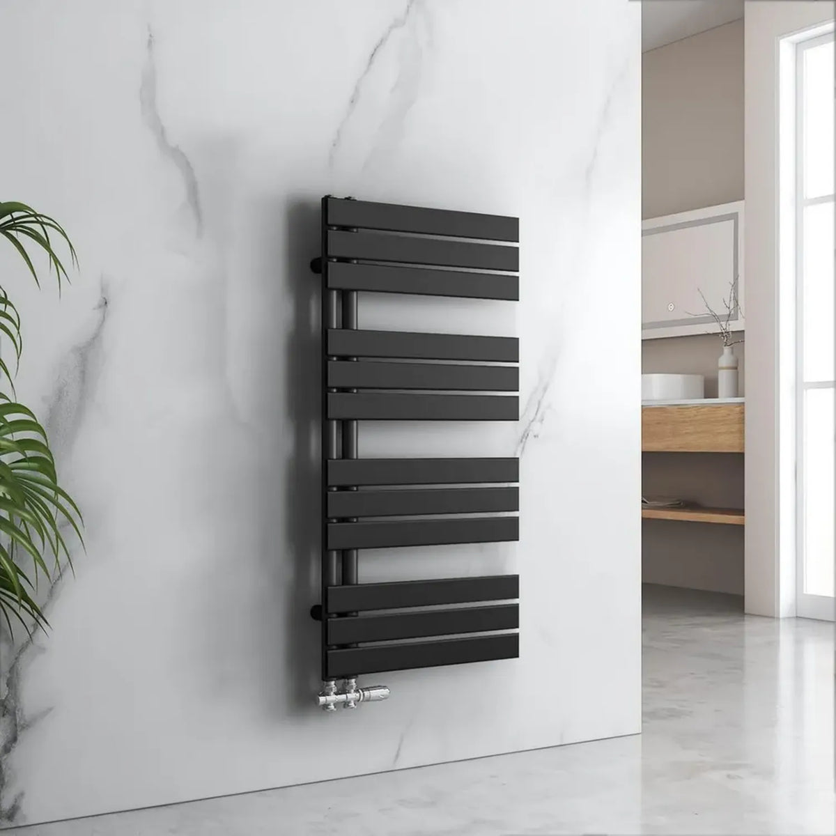 EMKE Scaldasalviette da bagno nero, 1041 x 500 mm con allacciamento laterale, design piatto, potenza 529W