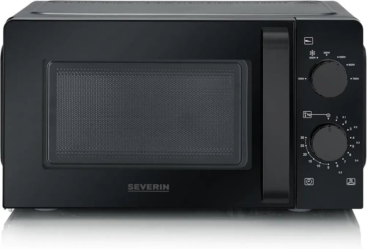 SEVERIN Microonde 19L, 700W, 6 Livelli Potenza, Scongelamento e Timer, Nero/Inox