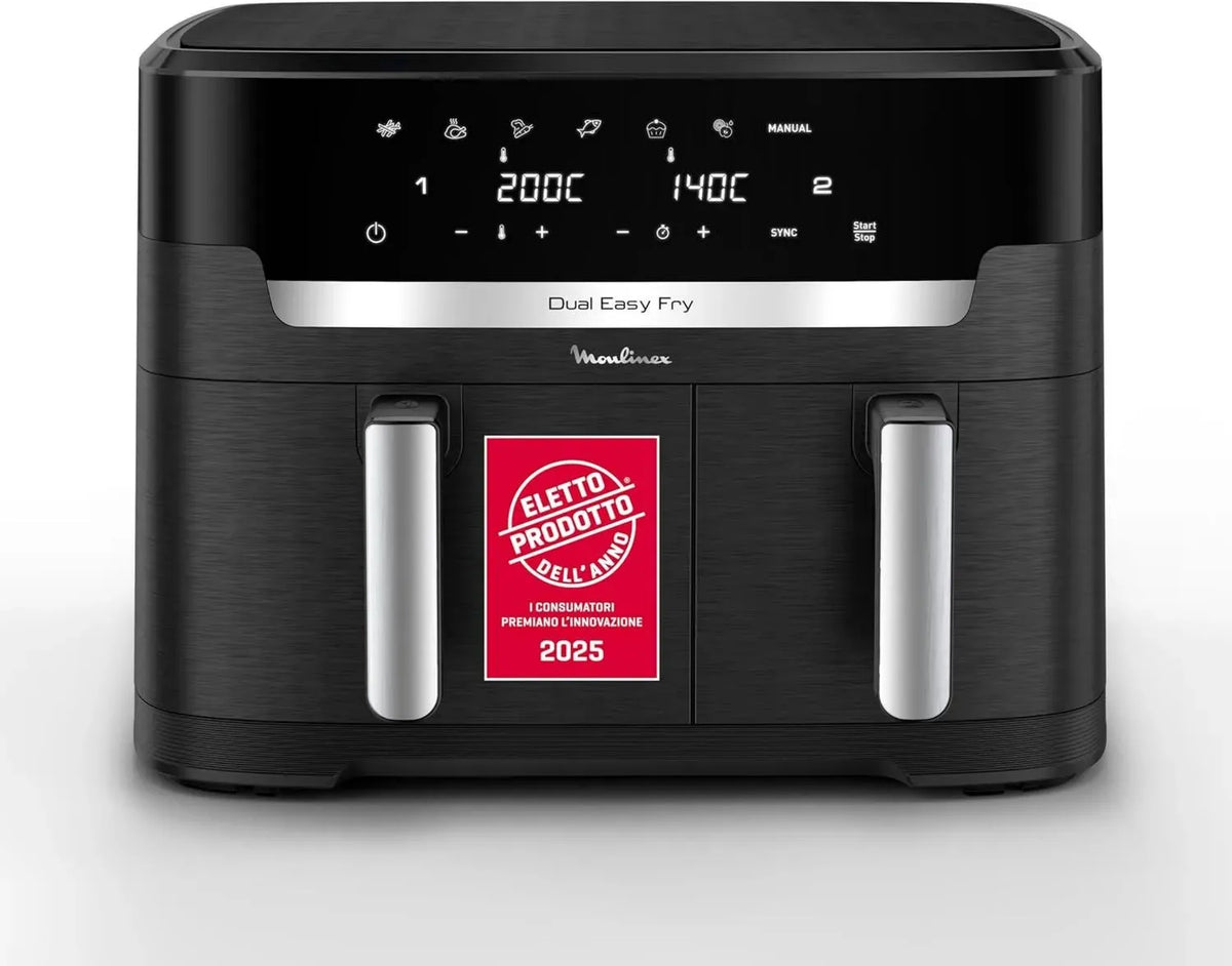 Friggitrice ad Aria Moulinex XXL 11L, Doppio Cestello Antiaderente, 7 Programmi, Lavabile in Lavastoviglie, App Ricette Inclusa, Basso Consumo, Nero