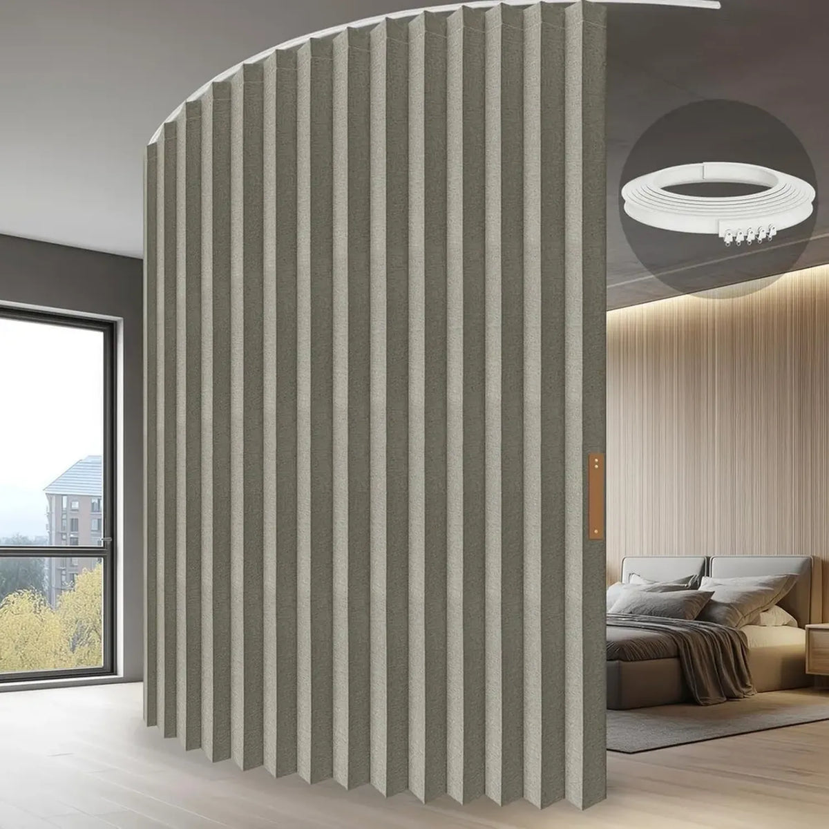 Paravento Pieghevole con Binari, Protezione Completa al 100% - Design a Fisarmonica, Elegante e Funzionale per Camera da Letto e Ripostiglio (Grigio, 213 x 254 cm) - Set da 1