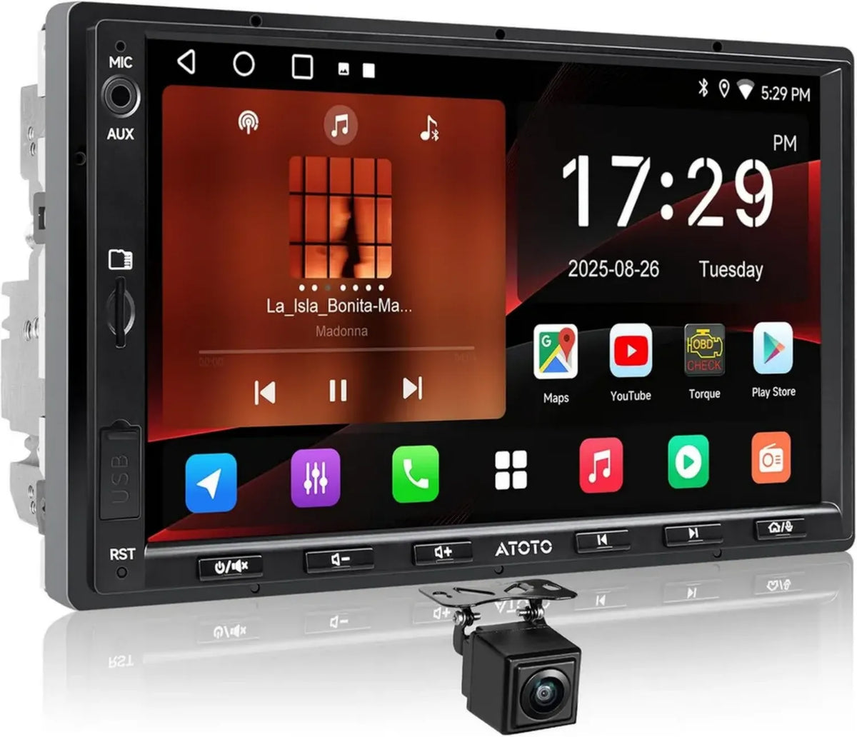 Autoradio ATOTO A5 2 Din Android con Schermo da 7', CarPlay e Android Auto Senza Fili, Tethering WiFi/Bluetooth/USB, Telecamera Posteriore, MirrorLink, DSP EQ 24B, 2GB+32GB, FM/RDS