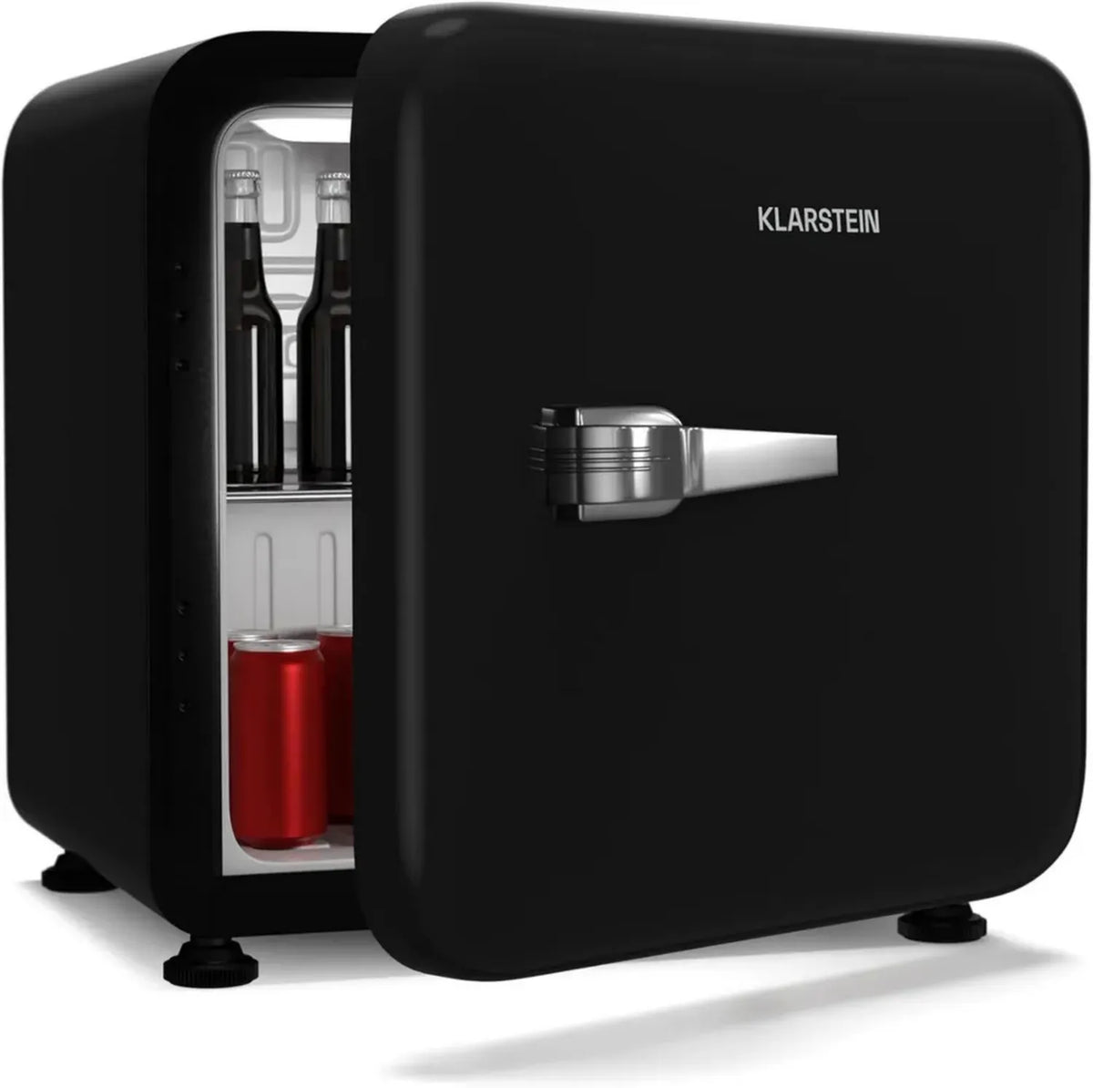Klarstein Audrey Evo 43L - Mini Frigo Retrò, Silenzioso 40 dB, Termostato Regolabile, Porta Reversibile, Frigorifero Compatto per Casa e Ufficio, Colore Nero