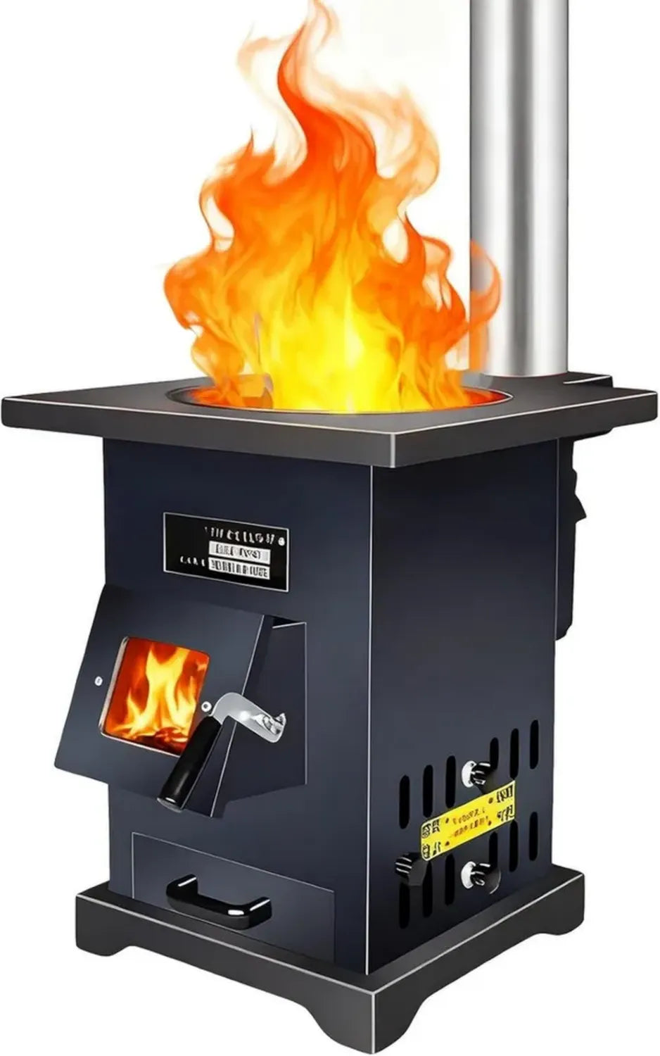 Stufa a legna in ghisa efficiente, riscaldamento interno con forno integrato e tubi per camino